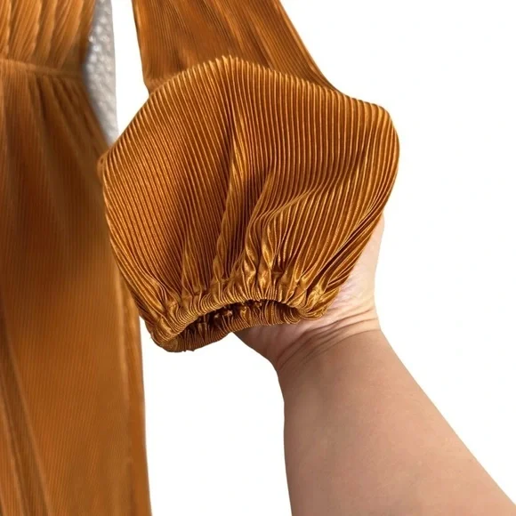 EUC Baltic Born Venus pleated maxi dress, gold mustard, size Xsmall - Picture 5 of 14